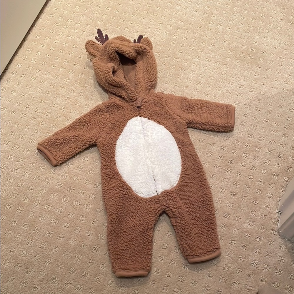 Carter’s Brown Fleece Reindeer Kids One Piece Newborn